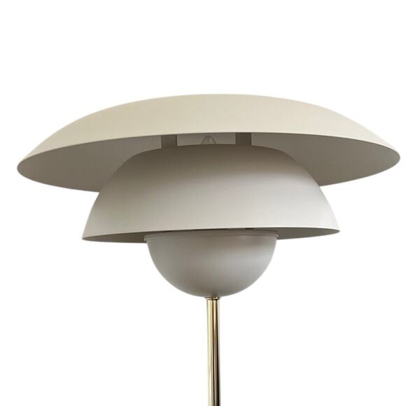 Mid Century Modern Beige Light Gray Metal Dome Mushroom Gold Table Lamp MCM NEW - Picture 2 of 6